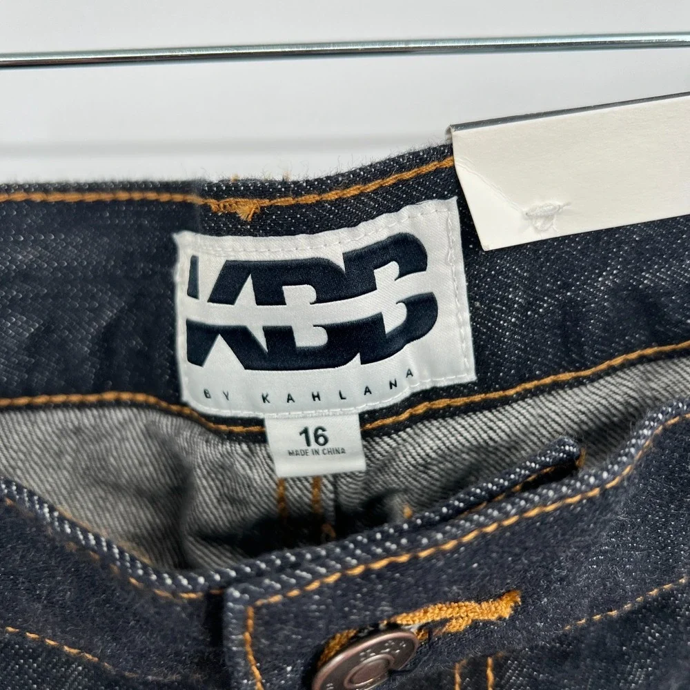 NEW KBB by Kahlana Barrel leg jeans dark indigo blue wash denim 16